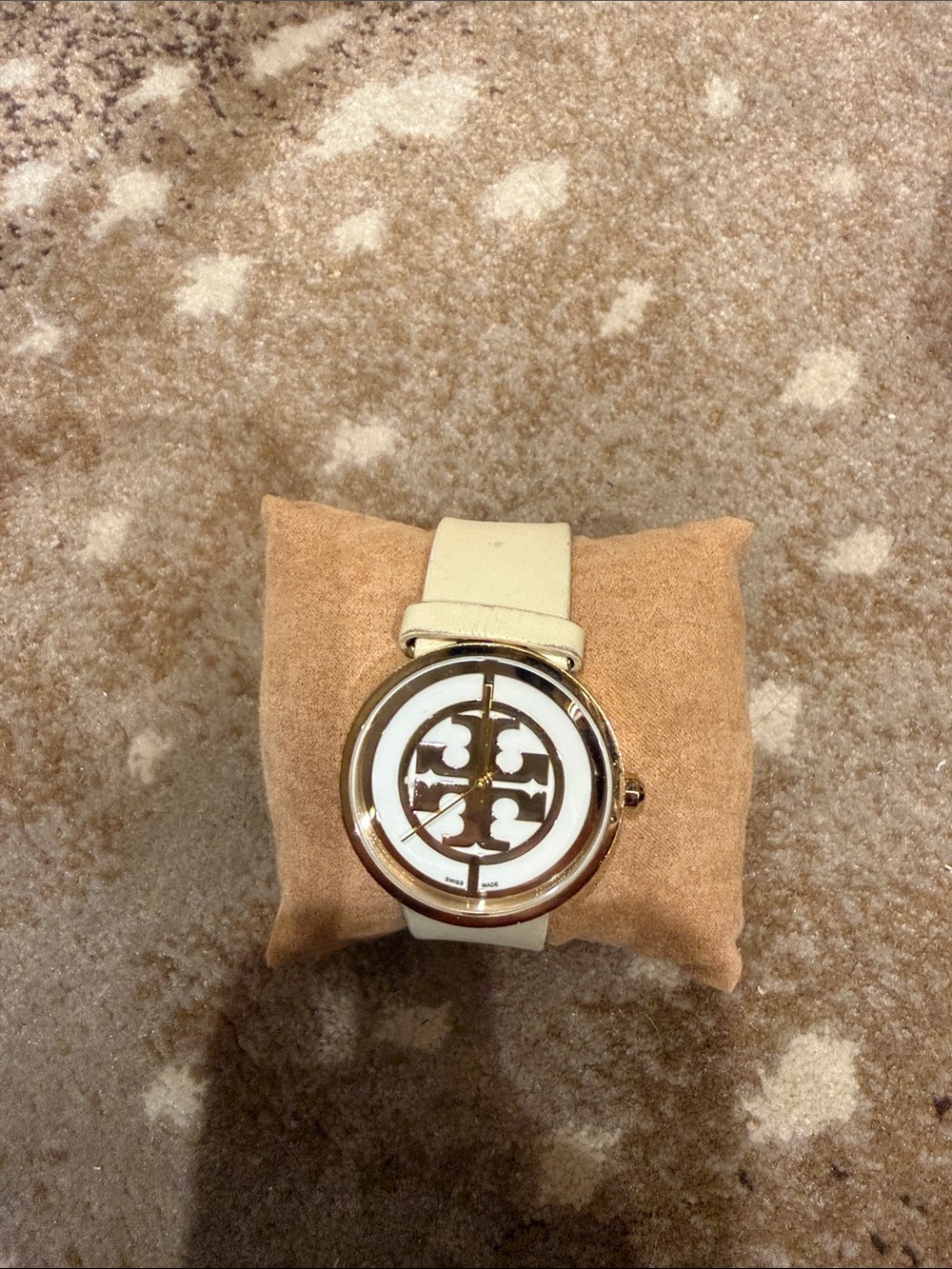 Women's Ivory Leather Strap Watch with Gold Accents
